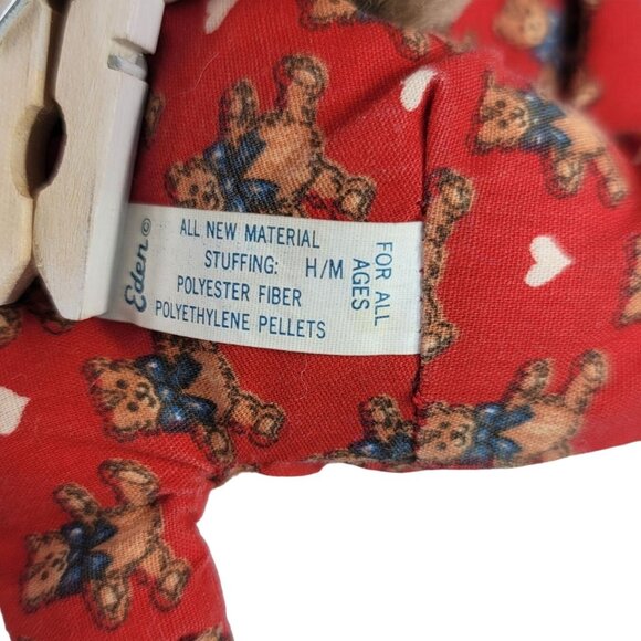 Eden Teddy Bear Plush Dark Brown 8" Red Pajamas Heart & Puppy Print Vintage - Picture 8 of 9
